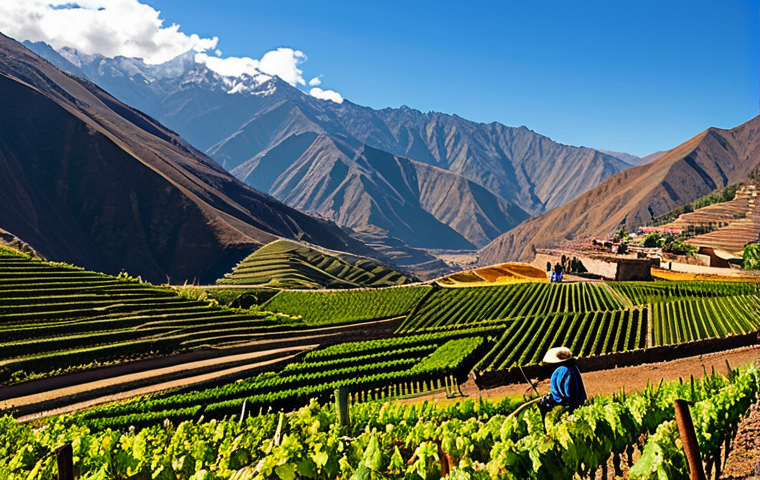 페루 와인과 포도주 문화 - High-Altitude Vineyard**
"Scenic view of a vineyard nestled in the Andes mountains, Peru, at high a...