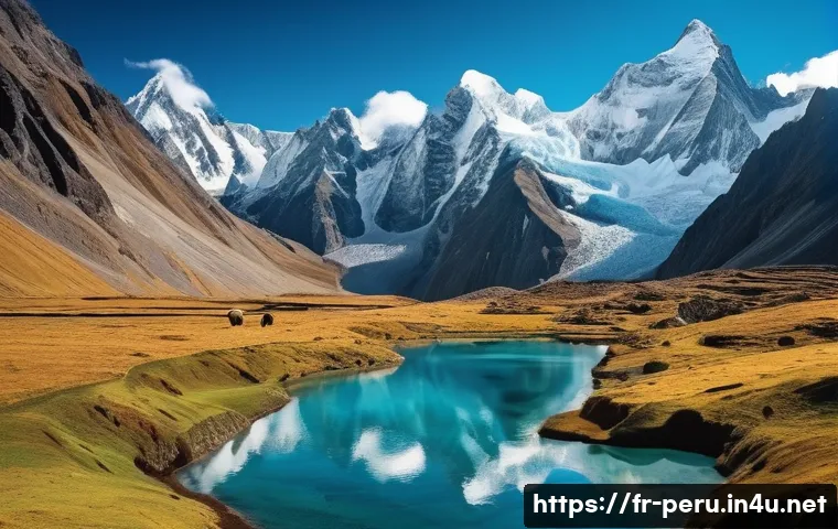 페루에서 추천하는 트레킹 코스 - The Majesty of Huayhuash: A Glacier-Fed Paradise**
"A panoramic, awe-inspiring view of the Cordille...