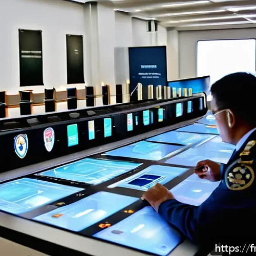 페루에서 유적지 보호법 - A detailed scene at a modern Peruvian border checkpoint showcasing customs officers using advanced a...